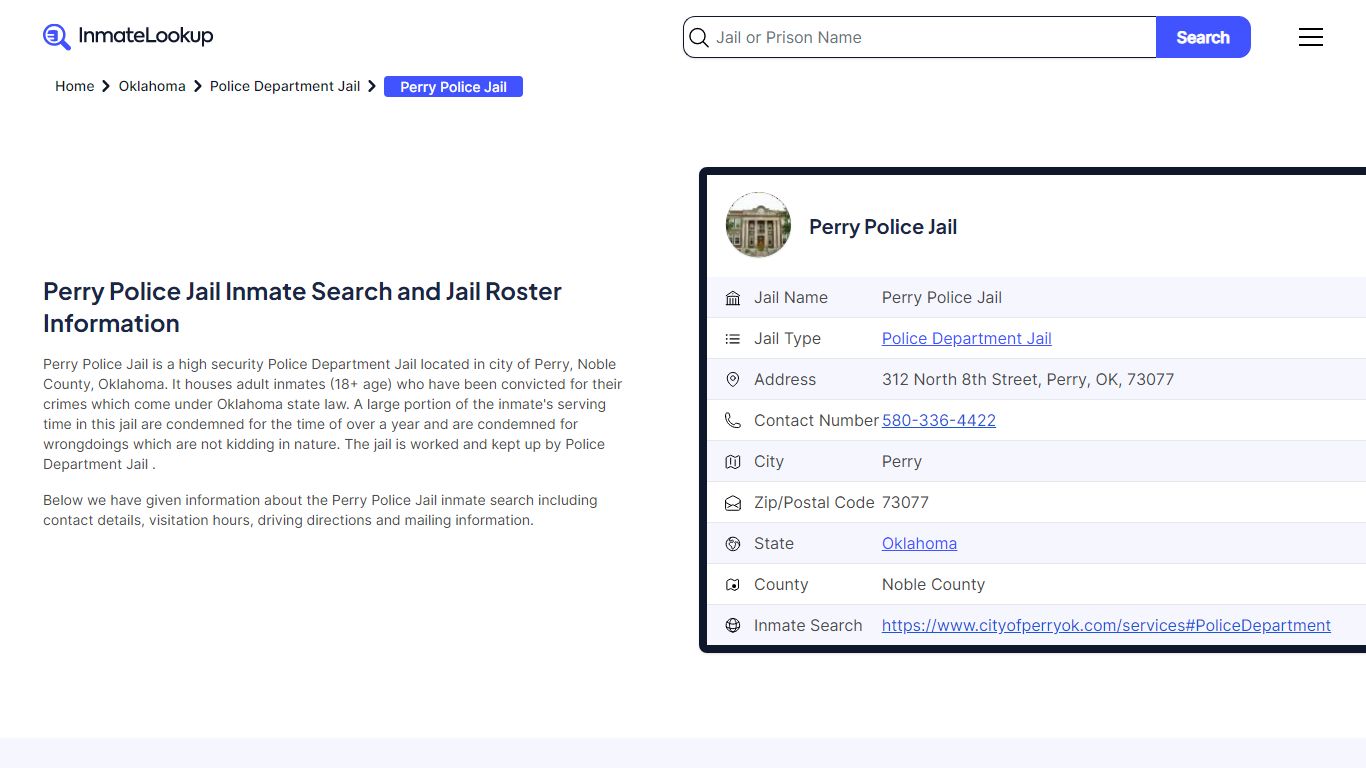 Perry Police Jail Inmate Search - Perry Oklahoma - Inmate Lookup